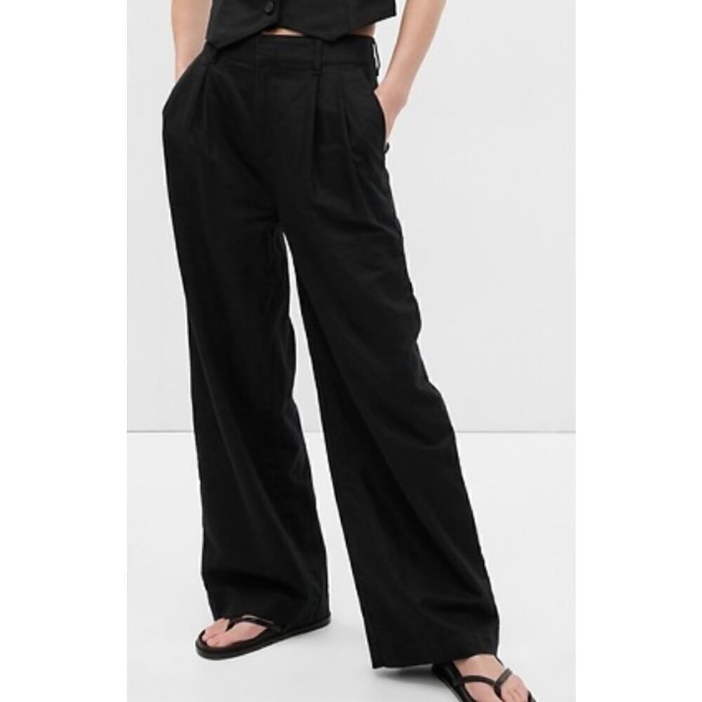 Gap high rise wide leg pleated linen pants